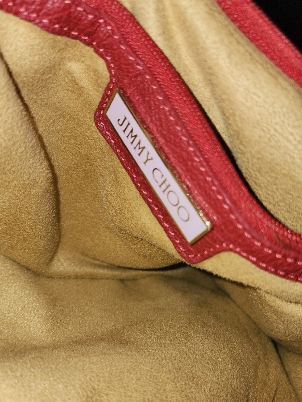 Jimmy Choo Red Pebbled Leather Satchel with Gold Hardware and Bow Accent - Picture 9 of 11